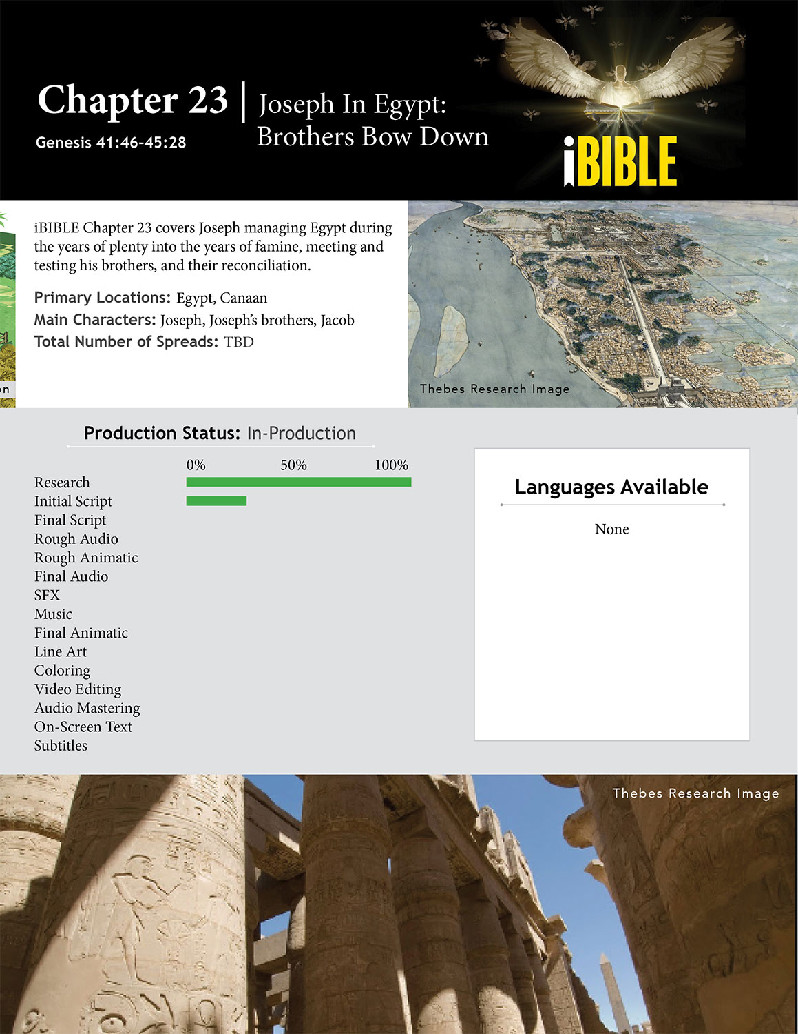 Chapter 23 covers Joseph managing Egypt during the years of plenty into the years of famine, meeting and testing his brothers, and their reconciliation.